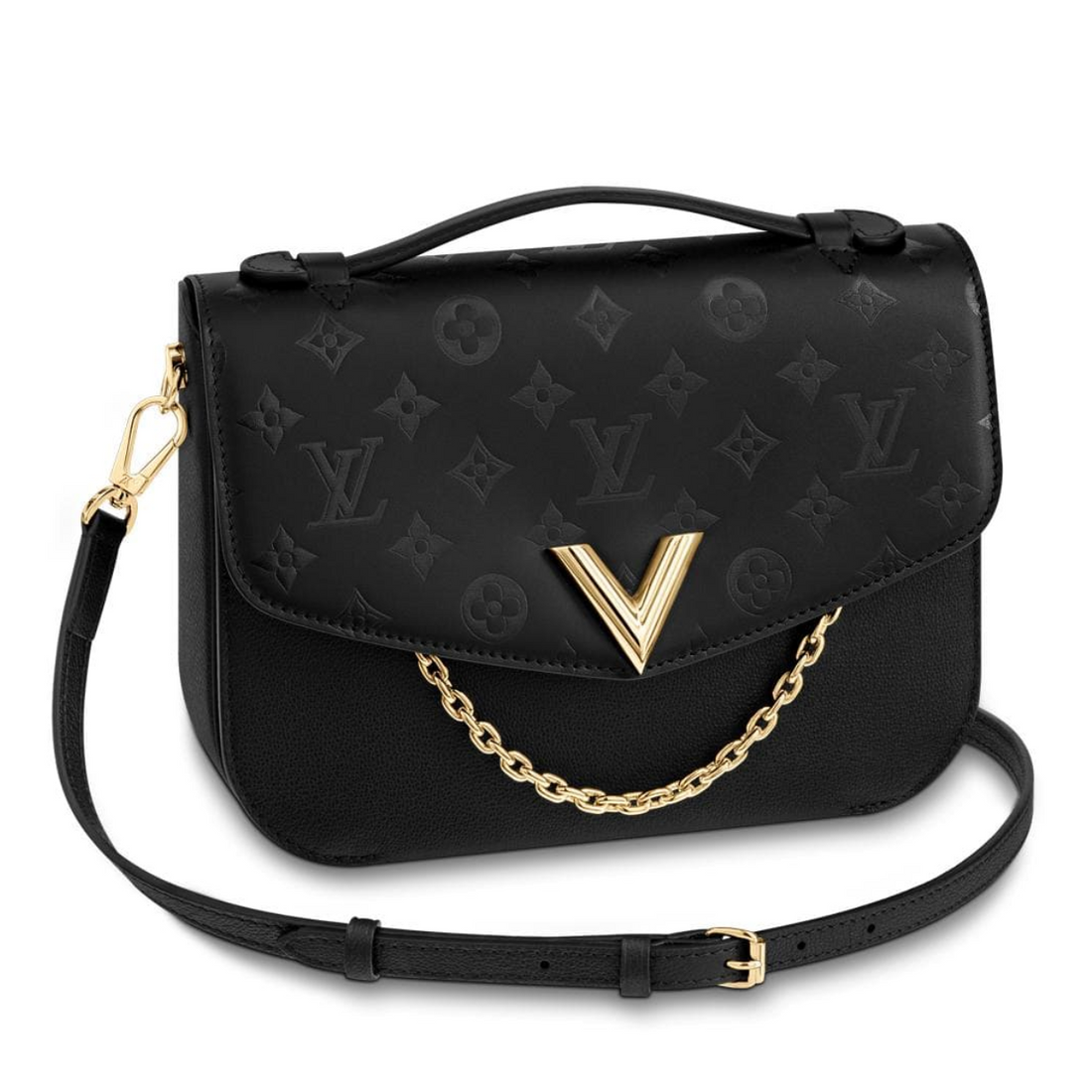 Louis Vuitton Calfskin Monogram Very Messenger Handbag - Black