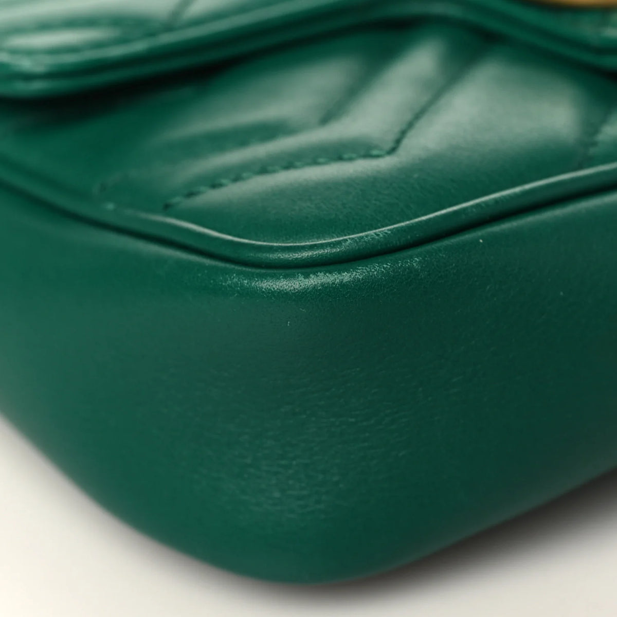 Gucci Gold GG Marmont Mini Shoulder Bag - Green
