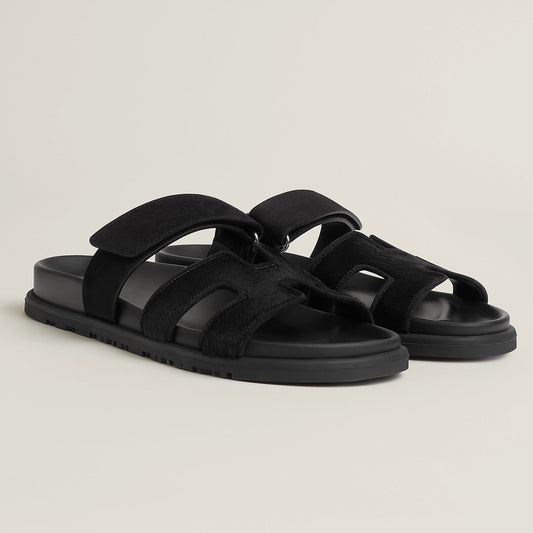 Hermes Chypre Suede Sandals - Noir