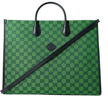 Gucci Leather-Trimmed Monogrammed Coated Tote Bag – Green