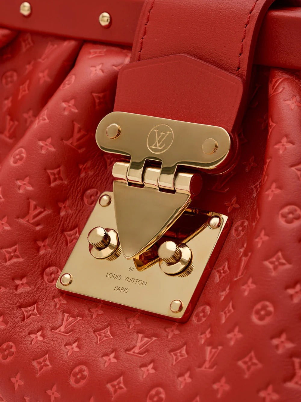 Louis Vuitton Calfskin Leather Mono Clutch Bag – Red