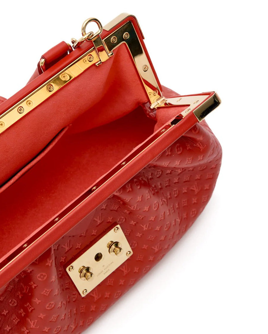 Louis Vuitton Calfskin Leather Mono Clutch Bag – Red