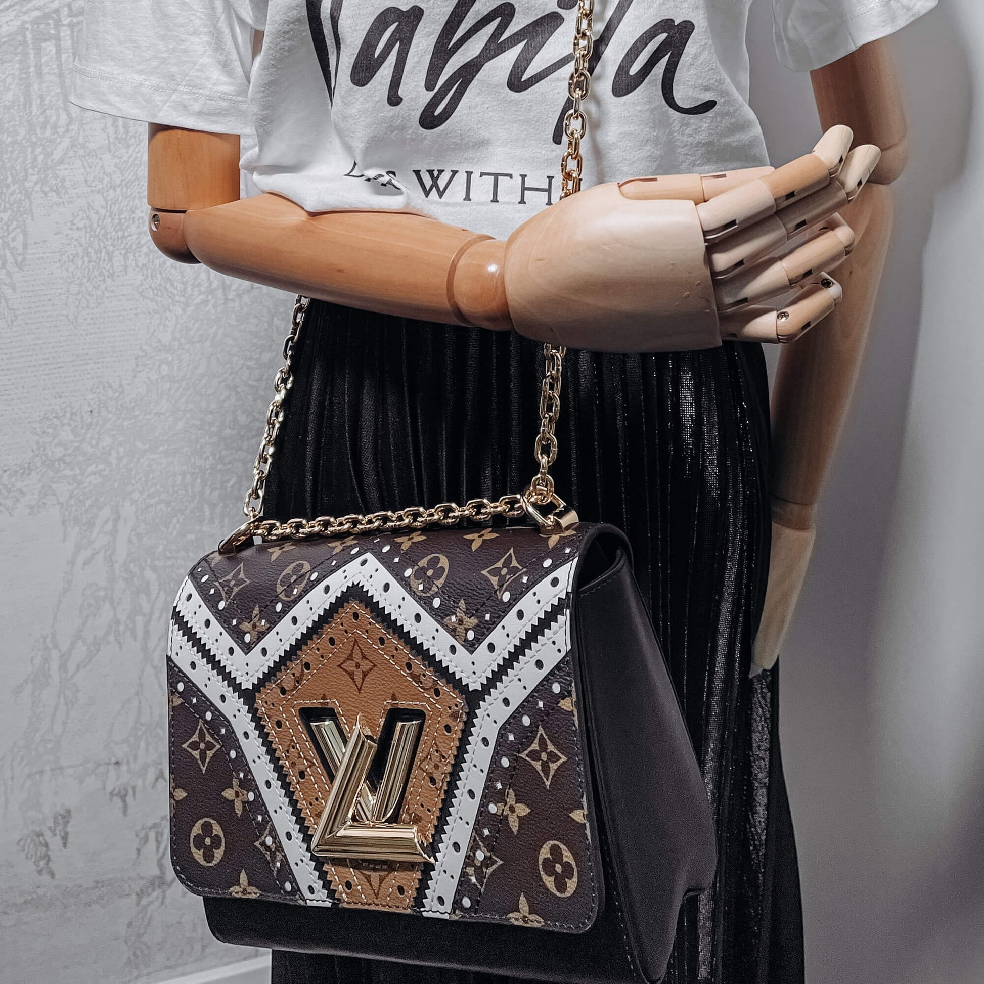 Louis Vuitton Veau Satin Monogram Twist MM Shoulder Bag - Brown