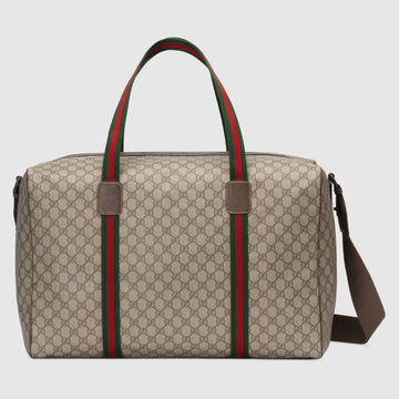 Gucci GG Supreme Canvas Large Duffle Bag with Web - Beige