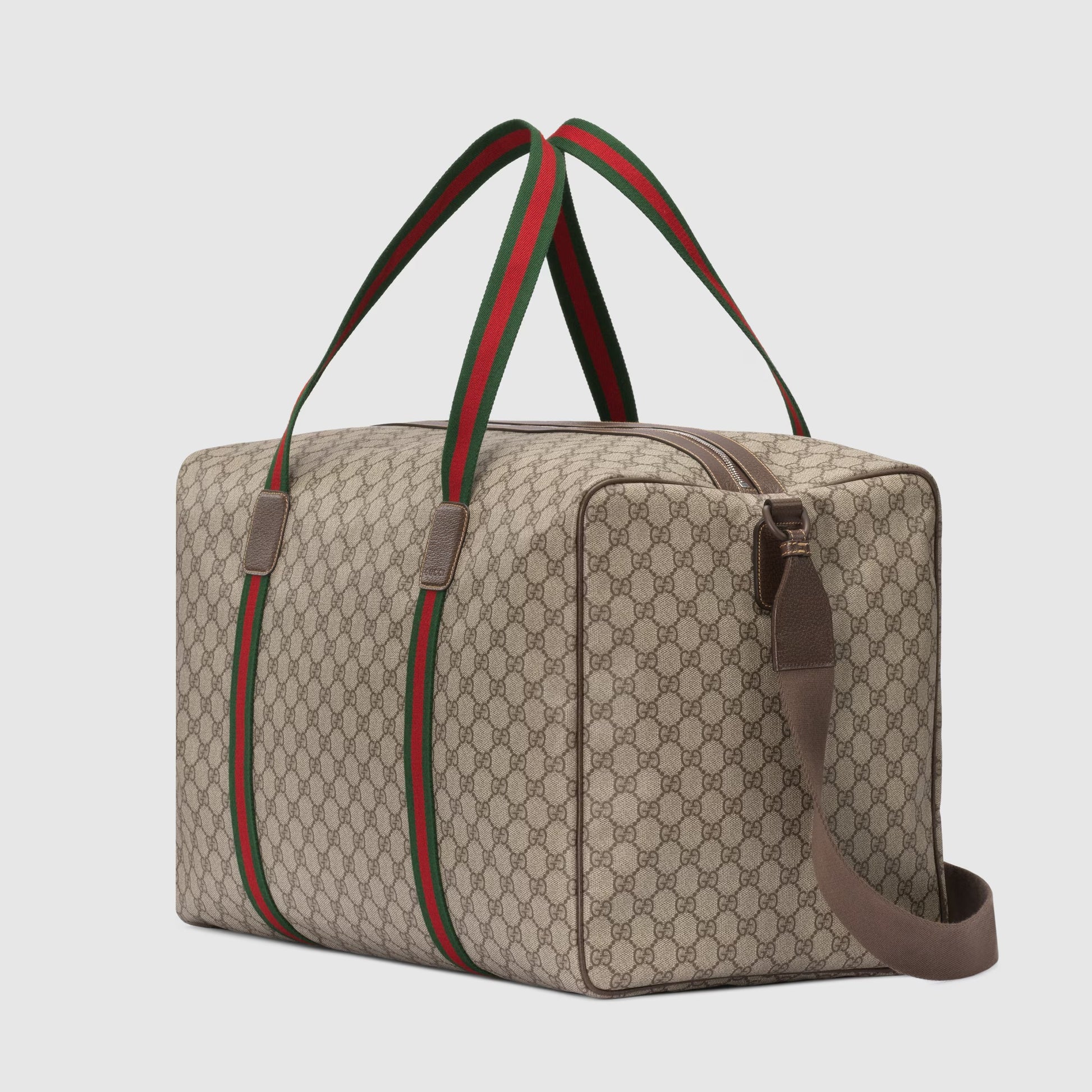 Gucci GG Supreme Canvas Large Duffle Bag with Web - Beige