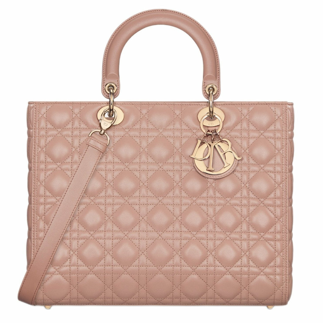 Dior Large Lady Dior Cannage Lambskin Bag - Pink Blush