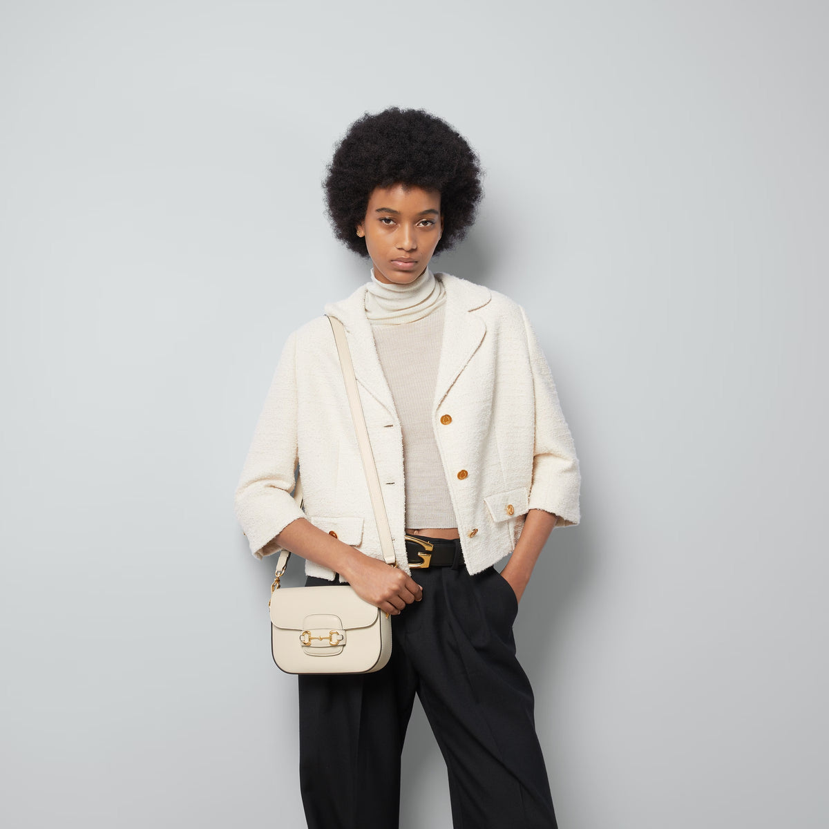 Gucci Horsebit 1955 Small Shoulder Bag – White
