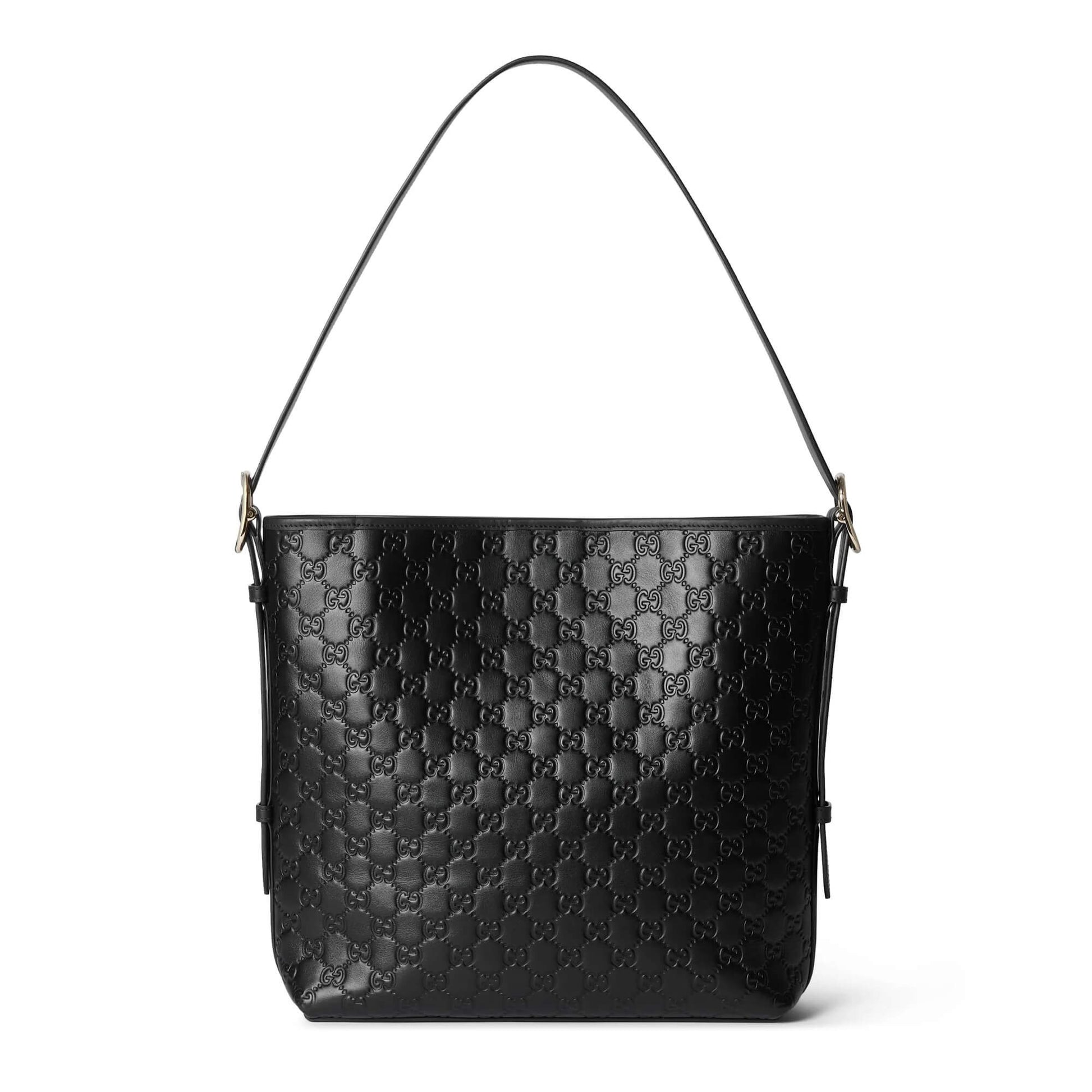 Gucci GG Emblem Medium Leather Tote Bag – Black