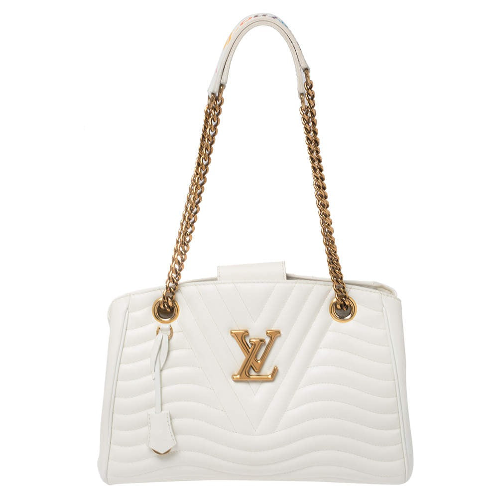 Louis Vuitton Calfskin New Wave Chain Tote Bag - White