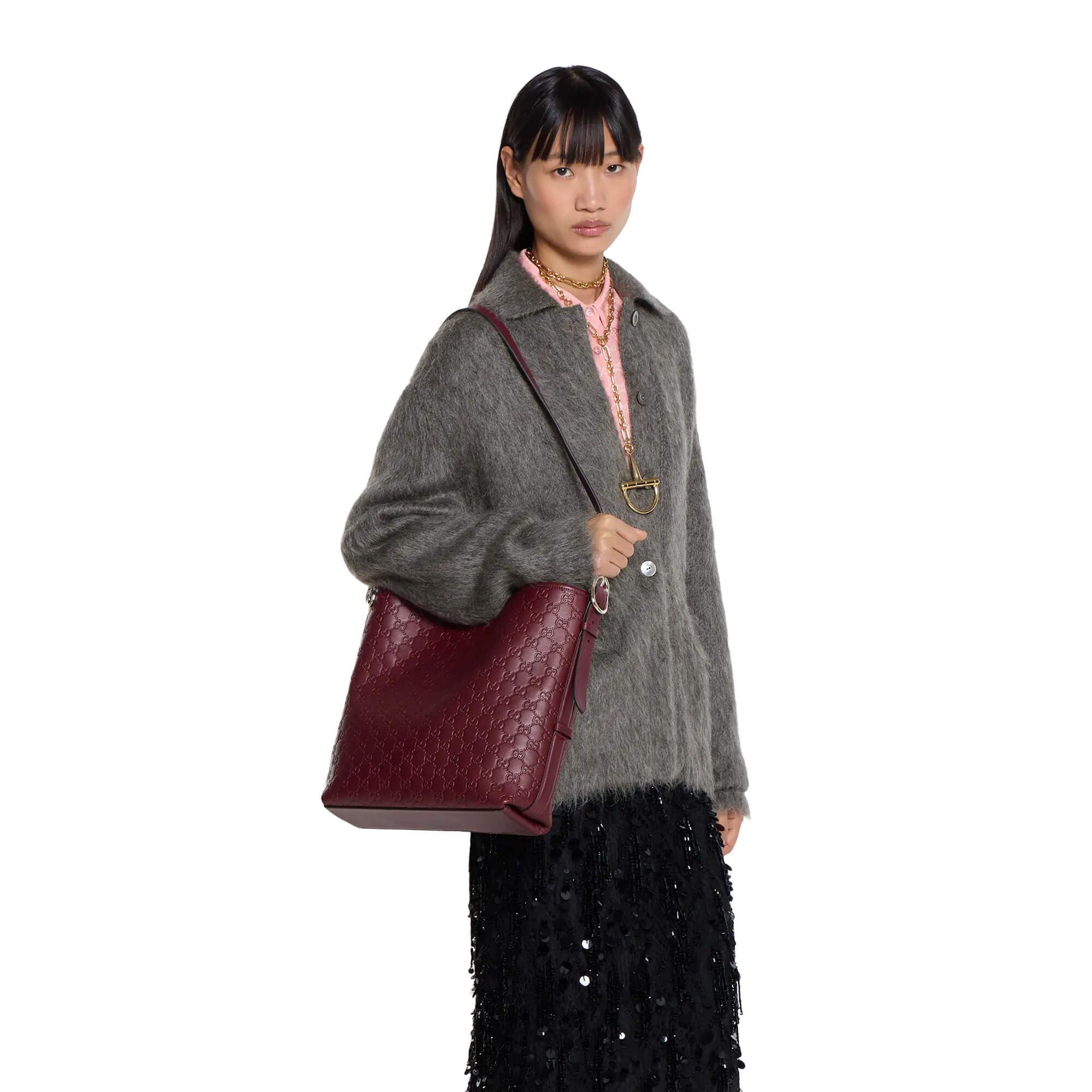 Gucci GG Calfskin Emblem Medium Shoulder Bag – Rose Ancora