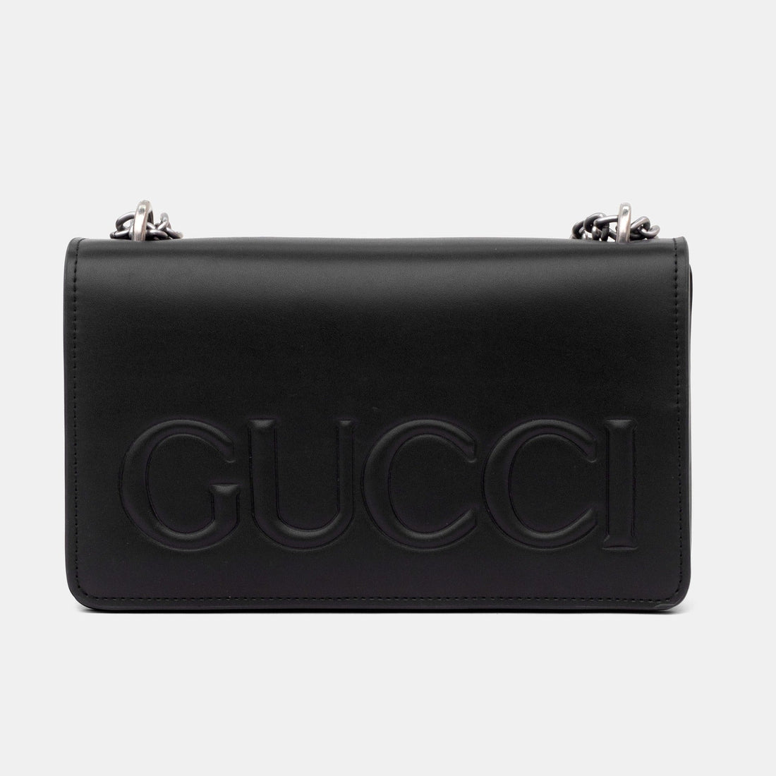 Gucci XL Embossed Leather Chain Shoulder Bag – Black