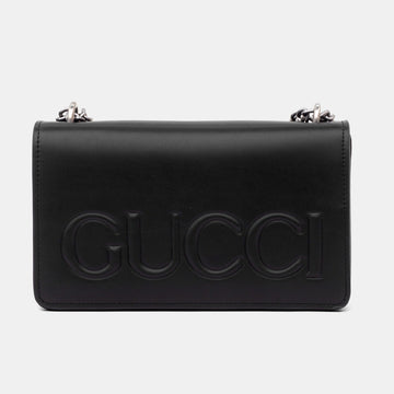 Gucci XL Embossed Leather Chain Shoulder Bag – Black
