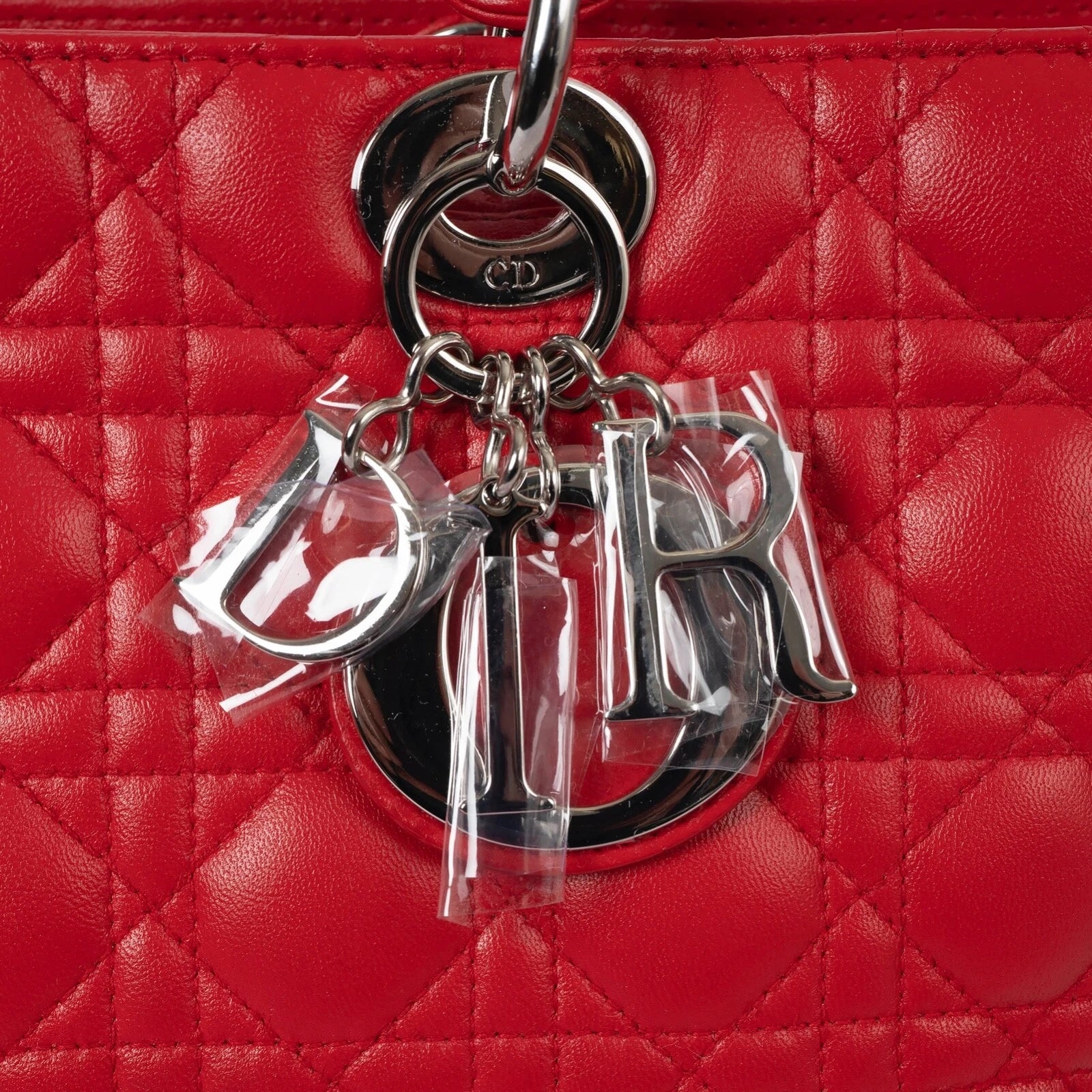 Dior Large Lady Dior Cannage Leather Bag - Red